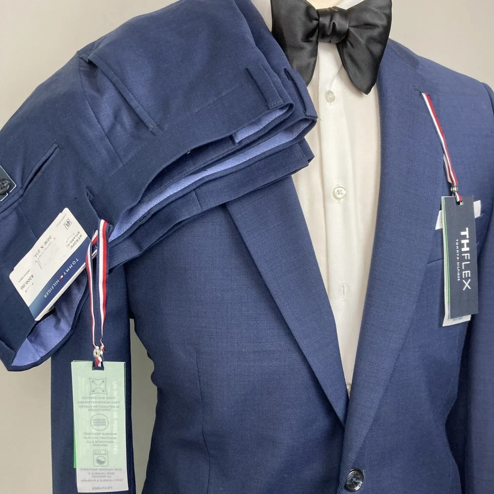 Tommy Hilfiger Men's Modern Fit 2-pc Suit Jacket 44L Pants 36W 29L Wool Blue
